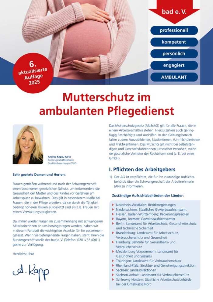 Merkblatt Mutterschutz im ambulanten Pflegedienst