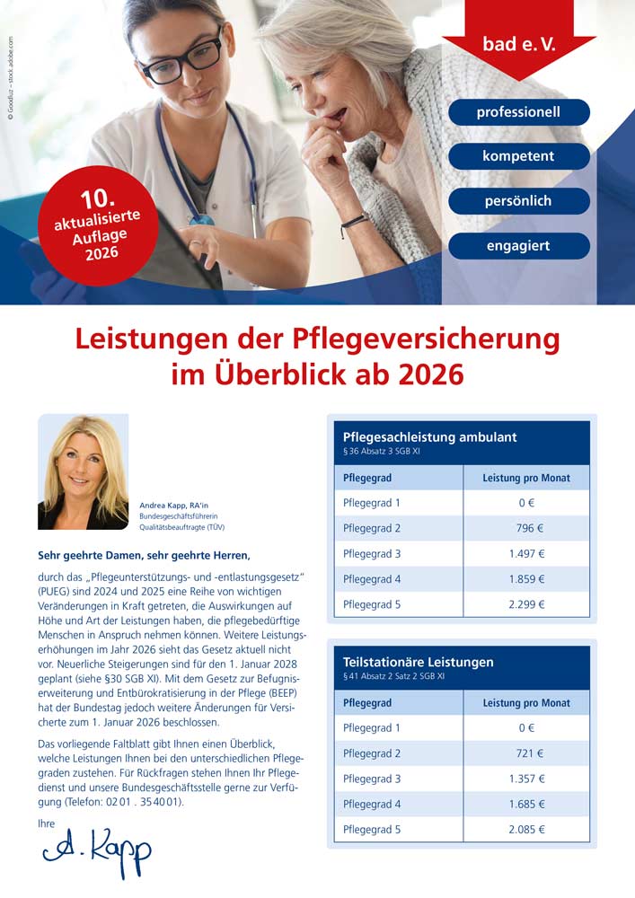 Leistungen der Pflegeversicherung im Überblick 1 Merkblatt Leistungen der Pflegeversicherung