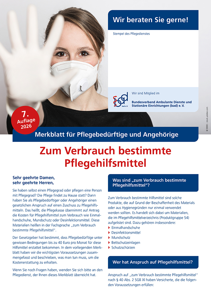 Zum Verbrauch bestimmte Pflegehilfsmittel 1 Zum Verbrauch bestimmte Pflegehilfsmittel