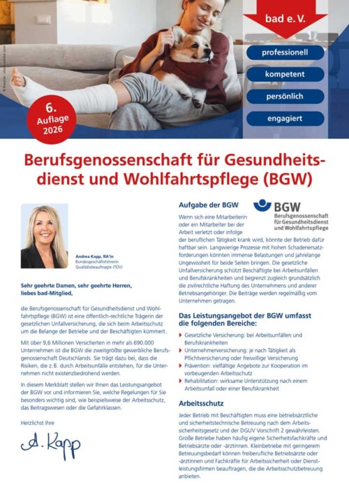 Berufsgenossenschaft für Gesundheitsdienst und Wohlfahrtspflege (BGW) 5 bad-Merkblatt Berufsgenossenschaft für Gesundheitsdienst und Wohlfahrtspflege