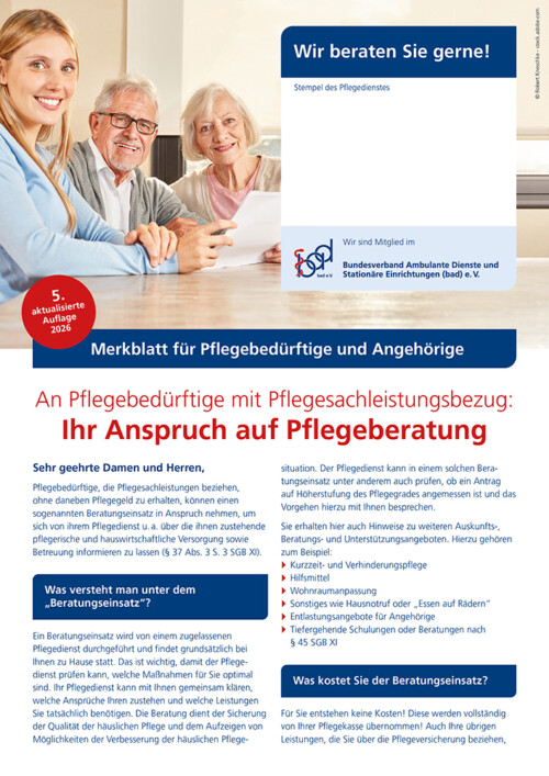 Ihr Anspruch auf Pflegeberatung 2 Merkblatt Anspruch auf Pflegeberatung nach §37