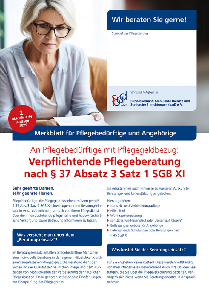 Verpflichtende Pflegeberatung nach § 37 Absatz 3 Satz 1 SGB XI