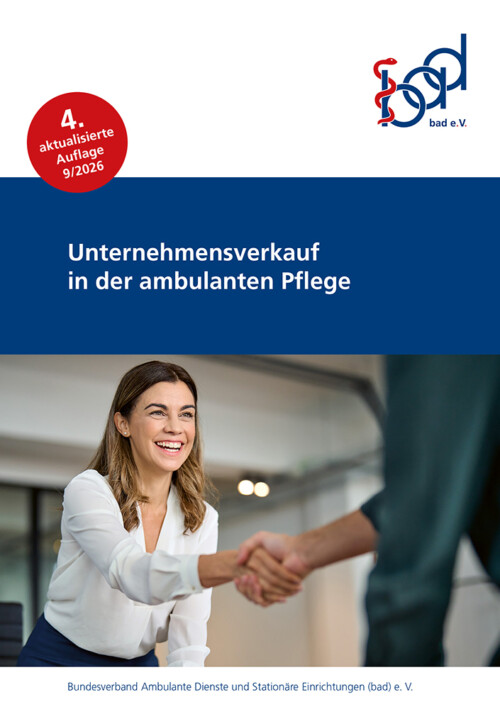 Unternehmensverkauf in der ambulanten Pflege 4 Titelseite der bad-Broschüre Unternehmensverkauf in der ambulanten Pflege